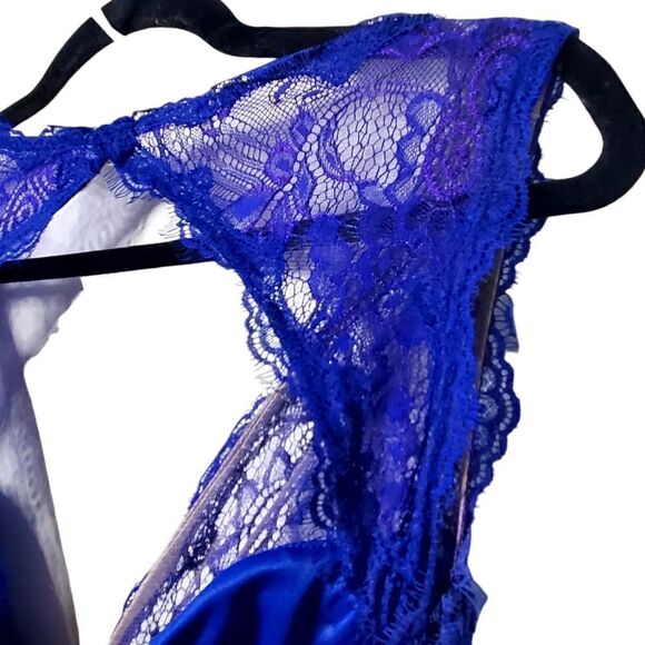 Xcite Womens Formal Royal Blue Evening Dress Size 8 Open Back Split Hem Lacy - Picture 8 of 14